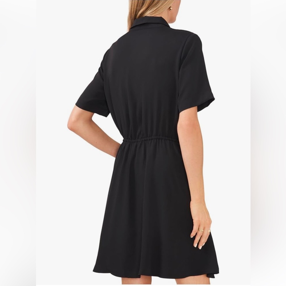 NWT Vince Camuto Sz 1X Wmns Black Collared Short Sleeve Wrap Mini Dress Ret $139 - Picture 2 of 14